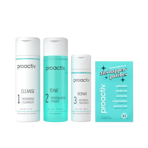 Proactiv 3 Step Acne Treatment - Benzoyl Peroxide Face Wash, Repairing Acne Spot Treatment for Face and Body, Exfoliating Toner - 30 Day Complete Acne Skin Care Kit