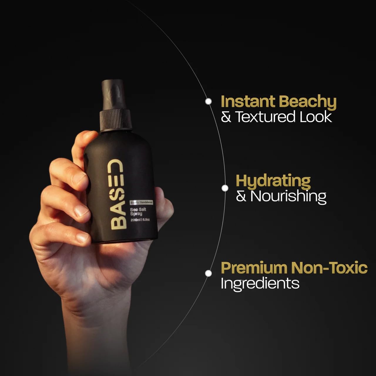 BASED Sea Salt Spray, Natural Finish Sea Salt Spray for Hair, Volume & Texture, Infused with Kelp & Vitamin B5, Light & Non-Greasy, Paraben Free, No Drying Alcohols, 6.8 oz (Pack of 1)