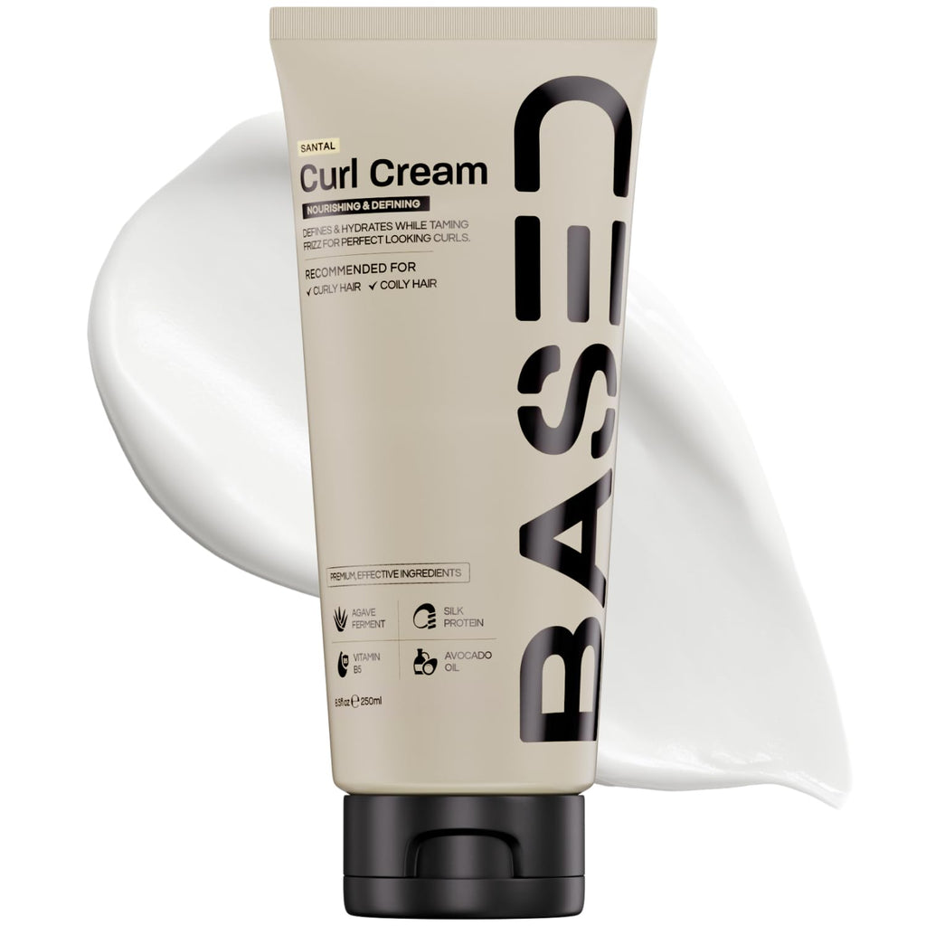 BASED Curl Cream for Men, Curl Defining Cream for Curly Hair, No Harsh Chemicals or Artificial Fragrance, Medium Hold, Hydrates & Nourishes with Agave, Silk Protein & Castor Oil, 8.5 oz (Pack of 1)