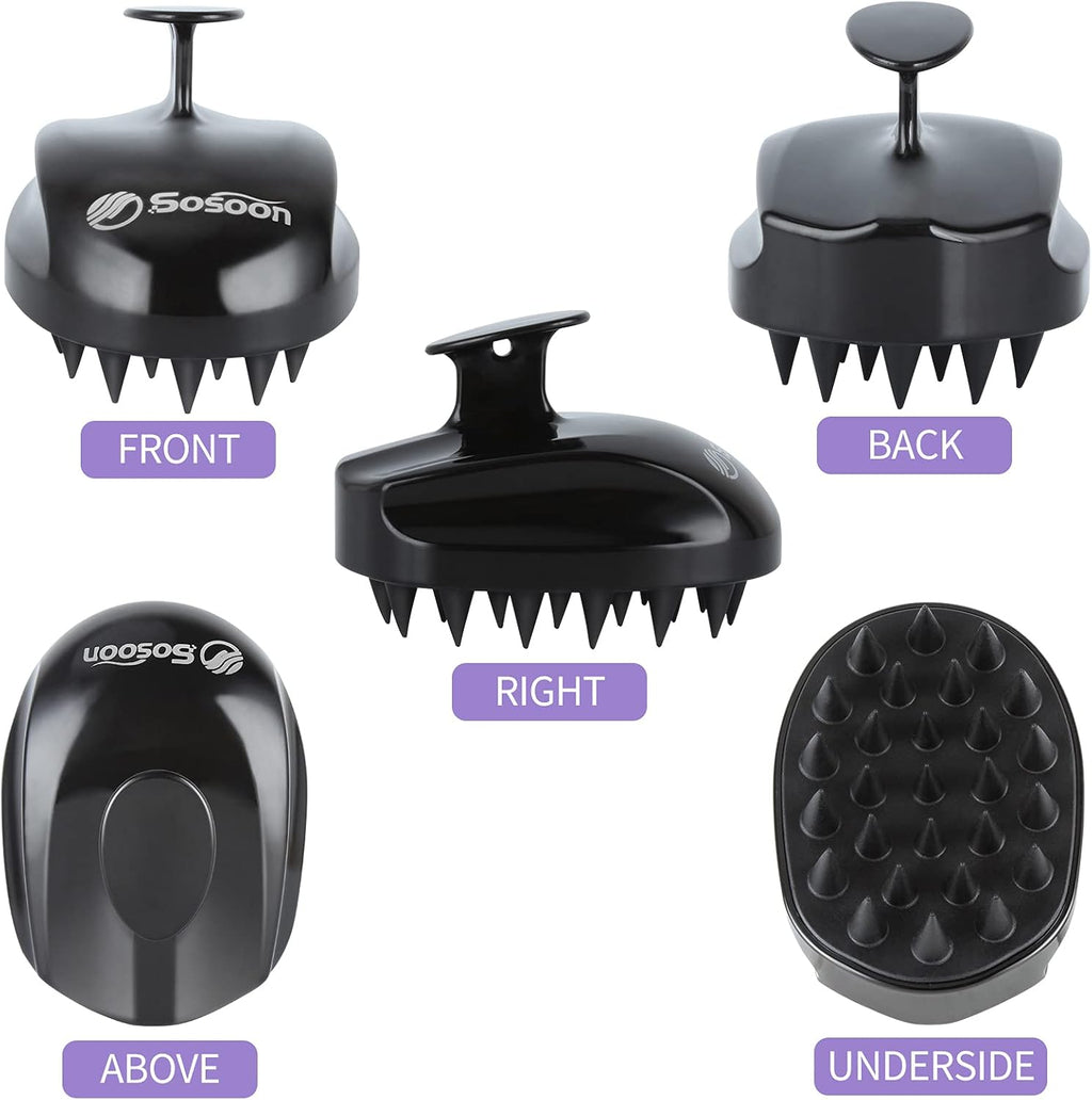 Sosoon Scalp Massager Shampoo Brush, Hair Scalp Scrubber Shower Hair Brush Head Massager for Stress Relax Hair Growth, Dandruff Brush Scalp Exfoliator for Women Men Kids Pets, Black