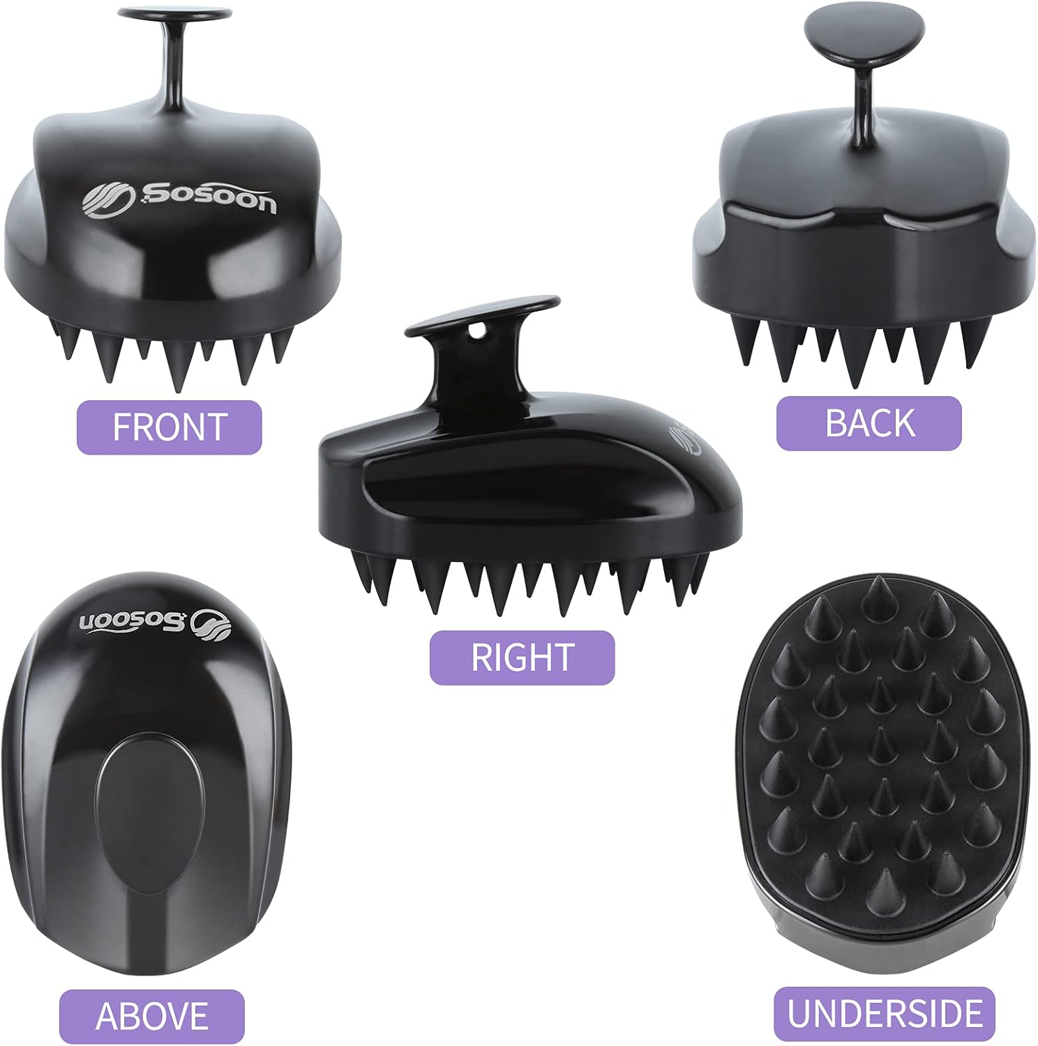 Sosoon Scalp Massager Shampoo Brush, Hair Scalp Scrubber Shower Hair Brush Head Massager for Stress Relax Hair Growth, Dandruff Brush Scalp Exfoliator for Women Men Kids Pets, Black