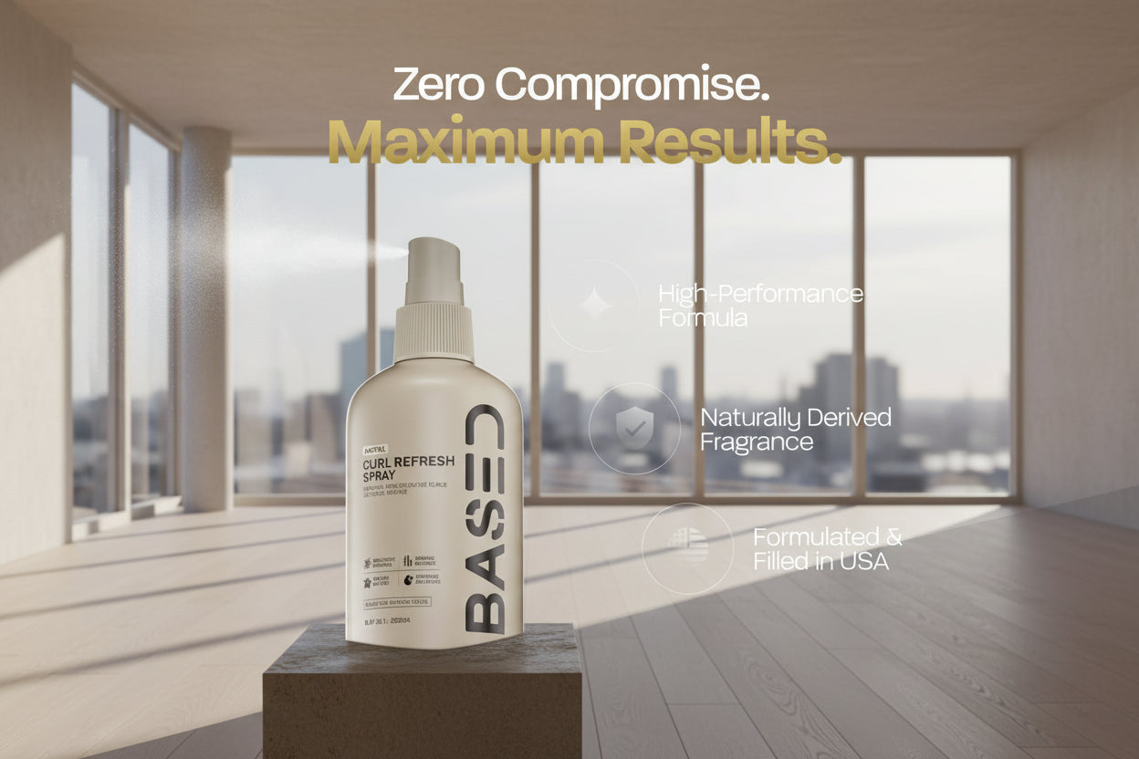 BASED Curl Refresh Spray - Instantly Refresh & Define Curls Without Buildup - Lightweight Hydrating Formula with Bamboo & Hibiscus Extract - Non-Toxic, Paraben Free (6.8 fl oz, Pack of 1)