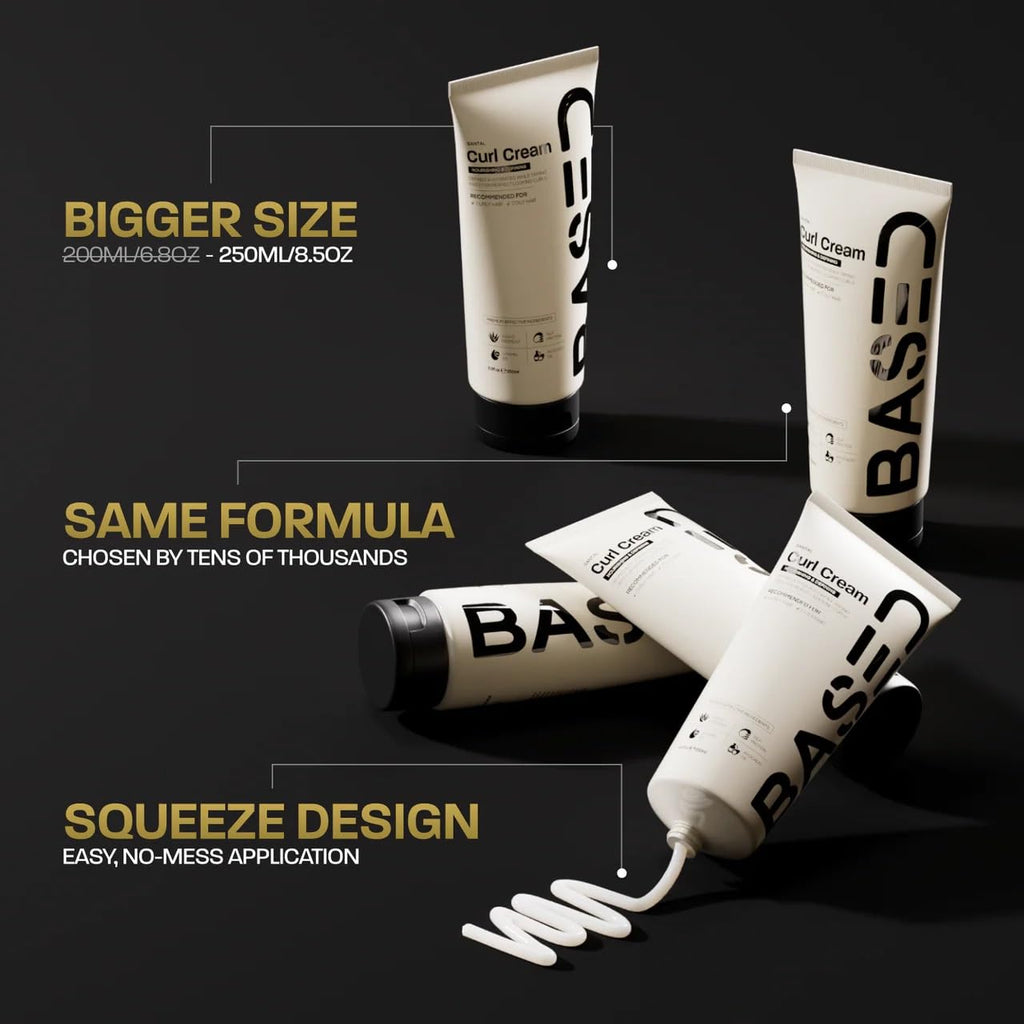 BASED Curl Cream for Men, Curl Defining Cream for Curly Hair, No Harsh Chemicals or Artificial Fragrance, Medium Hold, Hydrates & Nourishes with Agave, Silk Protein & Castor Oil, 8.5 oz (Pack of 1)