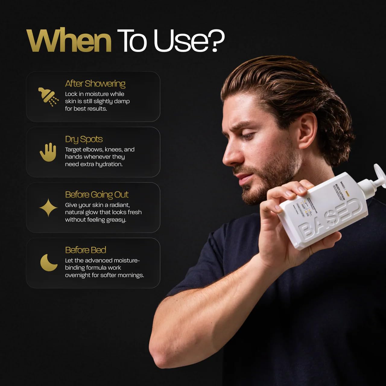 BASED Body Lotion with Ceramides - Santal Scent Men's Hydrating Moisturizer - Fast Absorbing Non Greasy Formula - Softens Dry Skin - Formulated & Filled in USA (13.5 Fl Oz, Pack of 1)