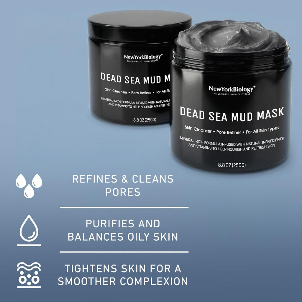 New York Biology Dead Sea Mud Mask for Face and Body - All Natural - Spa Quality Pore Reducer for Acne, Blackheads and Oily Skin - Tightens Skin for A Healthier Complexion - 8.8 oz