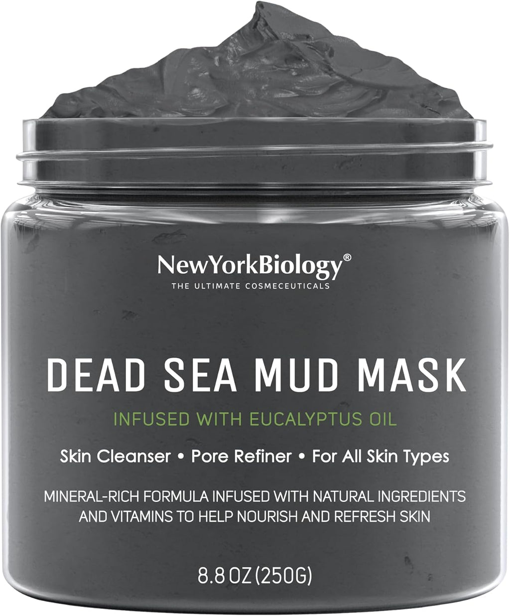 New York Biology Dead Sea Mud Mask for Face and Body - All Natural - Spa Quality Pore Reducer for Acne, Blackheads and Oily Skin - Tightens Skin for A Healthier Complexion - 8.8 oz