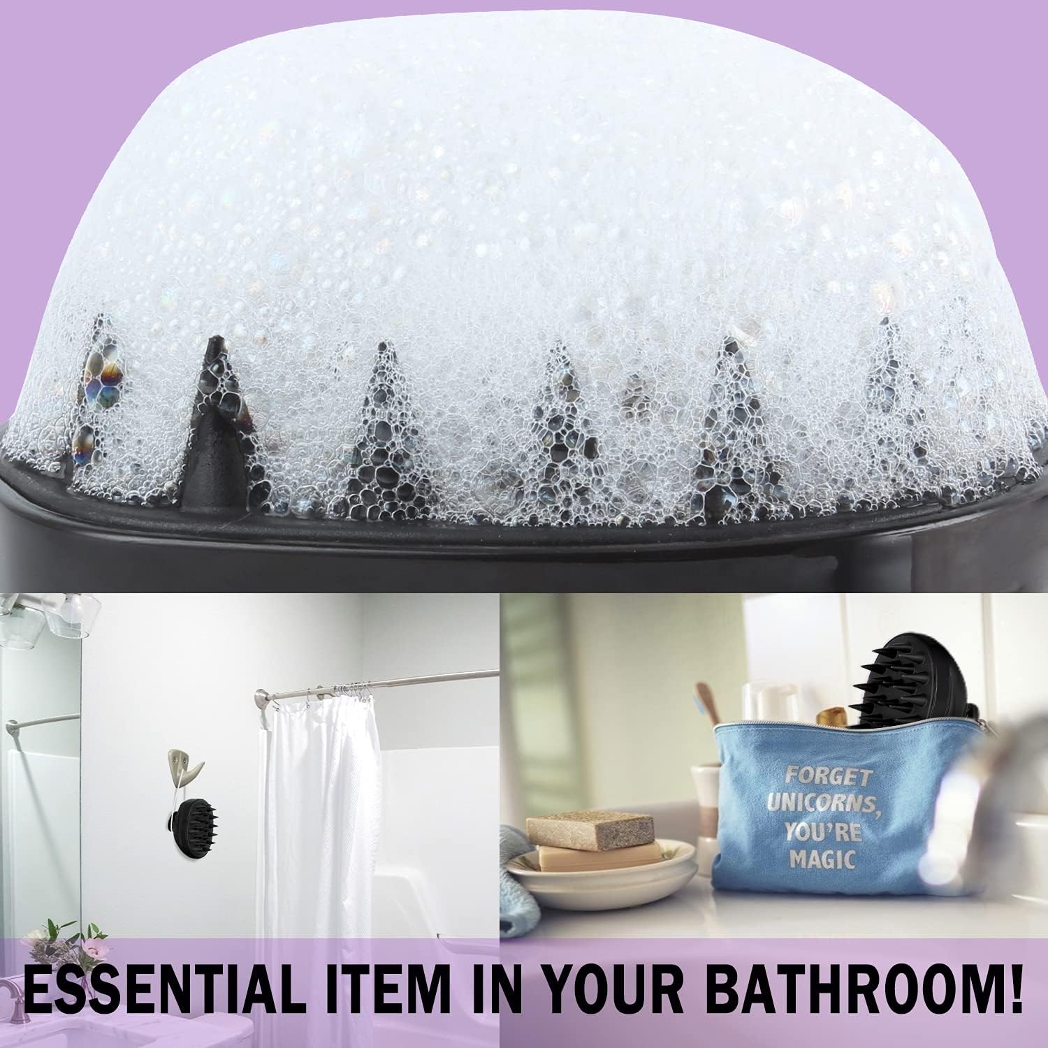 Sosoon Scalp Massager Shampoo Brush, Hair Scalp Scrubber Shower Hair Brush Head Massager for Stress Relax Hair Growth, Dandruff Brush Scalp Exfoliator for Women Men Kids Pets, Black