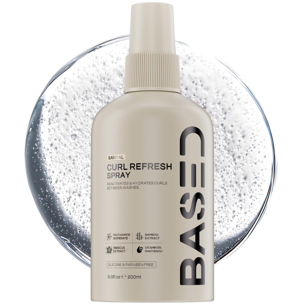 BASED Curl Refresh Spray - Instantly Refresh & Define Curls Without Buildup - Lightweight Hydrating Formula with Bamboo & Hibiscus Extract - Non-Toxic, Paraben Free (6.8 fl oz, Pack of 1)