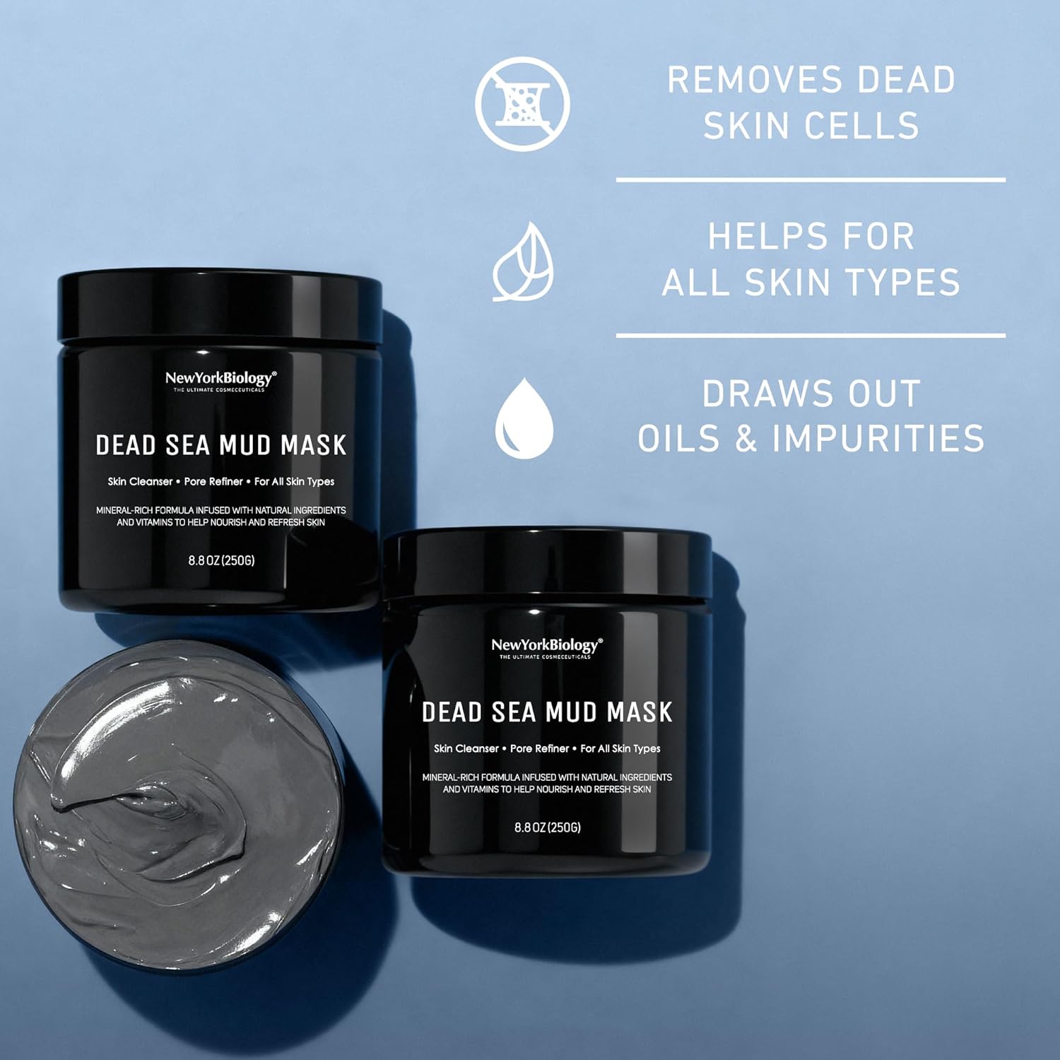 New York Biology Dead Sea Mud Mask for Face and Body - All Natural - Spa Quality Pore Reducer for Acne, Blackheads and Oily Skin - Tightens Skin for A Healthier Complexion - 8.8 oz