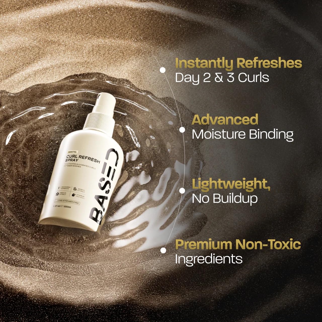 BASED Curl Refresh Spray - Instantly Refresh & Define Curls Without Buildup - Lightweight Hydrating Formula with Bamboo & Hibiscus Extract - Non-Toxic, Paraben Free (6.8 fl oz, Pack of 1)