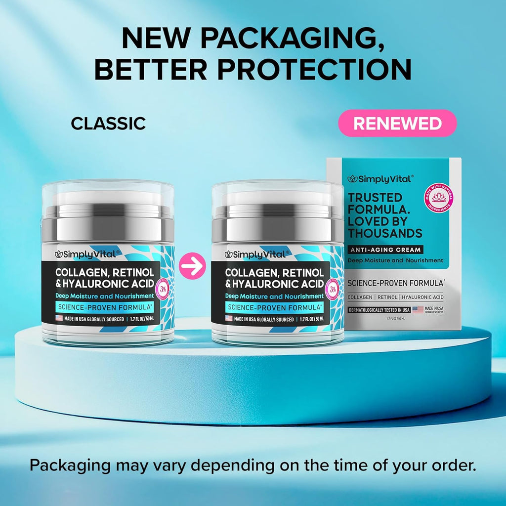 Anti-Aging Face Moisturizer with Retinol, Collagen & Hyaluronic Acid - Made in USA - Moisturizer Face Cream for Women & Men - Firming & Hydrating Neck Cream - Day & Night Skin Care - 1.7 fl oz
